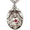 Sterling Silver 1in Oval Scapular Pendant with Ruby Bead & 24in Chain