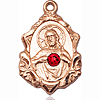 14kt Yellow Gold 3/4in Fancy Scapular Medal with 3mm Ruby
