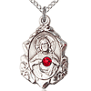 Sterling Silver 3/4in Ornate Scapular Pendant Ruby Bead & 18in Chain