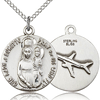 Sterling Silver 3/4in Lady of Loretto Airplane Medal & 18in Chain