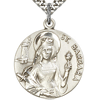 Sterling Silver 7/8in Round St Barbara Medal & 24in Chain