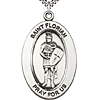 Sterling Silver 7/8in St Florian Medal with 24in Chain
