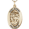 Gold Filled 7/8in Oval Antiqued St Michael Medal with 18in Chain