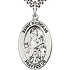 Sterling Silver 7/8in St Nicholas Medal with 24in Chain