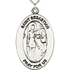 Sterling Silver 7/8in St Sebastian Medal with 18in Chain