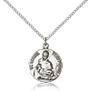 Sterling Silver 3/4in Round St Gabriel Medal & 18in Chain