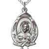Sterling Silver 3/4in Scapular Medal Laurel Leaf & 18in Chain