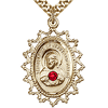 Gold Filled 1in Scapular Pendant with 3mm Ruby Bead & 18in Chain