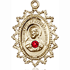 14k Yellow Gold 1in Fancy Scapular Medal with 3mm Ruby Bead