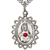 Sterling Silver 1in Sacred Heart of Jesus Medal Ruby Bead & 18in Chain