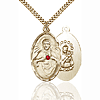 Gold Filled 1 3/8in Oval Scapular Medal Ruby Bead & 24in Chain
