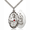 Sterling Silver 1 3/8in Oval Scapular Medal Ruby Bead & 24in Chain
