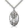 Sterling Silver 1 3/8in Oval St Christopher Medal & 24in Chain