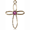 14kt Yellow Gold 7/8in Loop Cross Pendant with 3mm Amethyst Bead