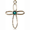 14kt Yellow Gold 7/8in Loop Cross Pendant with 3mm Emerald Bead