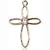 14kt Yellow Gold 7/8in Loop Cross Pendant with 3mm Light Amethyst Bead