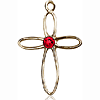 14kt Yellow Gold 7/8in Loop Cross Pendant with 3mm Ruby Bead