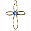 14kt Yellow Gold 7/8in Loop Cross Pendant with 3mm Sapphire Bead