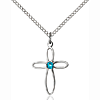 Sterling Silver 3/4in Loop Cross Pendant with Zircon Bead & 18in Chain