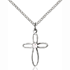 Sterling Silver 3/4in Loop Cross Pendant Crystal Bead & 18in Chain