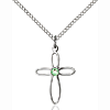 Sterling Silver 3/4in Loop Cross Pendant Peridot Bead & 18in Chain