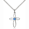 Sterling Silver 3/4in Loop Cross Pendant Sapphire Bead & 18in Chain