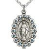 Sterling Silver 7/8in Miraculous Medal Aquamarine Crystals 18in Chain