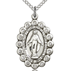 Sterling Silver 7/8in Miraculous Medal Swarovski Crystals & 18in Chain
