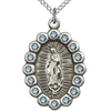 Sterling Silver Lady of Guadalupe Medal Aqua Crystals & 18in Chain