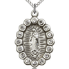 Sterling Silver 7/8in Lady of Guadalupe Medal with Crystals 18in Chain