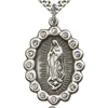 Sterling Silver 1 1/8in Lady of Guadalupe Medal Crystals & 24in Chain
