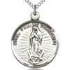 Sterling Silver 3/4in Round Our Lady of Guadalupe Medal & 18in Chain