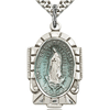 Sterling Silver 1in Blue Our Lady of Guadalupe Medal & 24in Chain