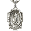 Sterling Silver 1in Fancy Our Lady of Guadalupe Medal & 24in Chain