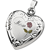 Sterling Silver 3/4in Mom Heart Locket with Rose