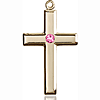 14kt Yellow Gold 1 1/8in Cross Pendant with 3mm Rose Bead