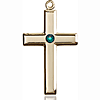 14kt Yellow Gold 1 1/8in Cross Pendant with 3mm Emerald Bead
