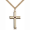 Gold Filled 1 3/8in Cross Pendant with 3mm Garnet Bead & 24in Chain