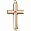 14kt Yellow Gold 1 3/8in Cross Pendant with 3mm Rose Bead