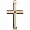 14kt Yellow Gold 1 3/8in Cross Pendant with 3mm Amethyst Bead