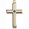 14kt Yellow Gold 1 3/8in Cross Pendant with 3mm Emerald Bead