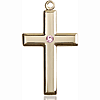 14kt Yellow Gold 1 3/8in Cross Pendant with 3mm Light Amethyst Bead