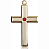 14kt Yellow Gold 1 3/8in Cross Pendant with 3mm Ruby Bead