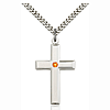 Sterling Silver 1 3/8in Cross Pendant with 3mm Topaz Bead & 24in Chain