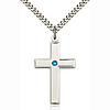 Sterling Silver 1 3/8in Cross Pendant with Zircon Bead & 24in Chain
