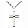 Sterling Silver 1 3/8in Cross Pendant with Garnet Bead & 24in Chain