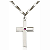 Sterling Silver 1 3/8in Cross Pendant with Amethyst Bead & 24in Chain