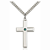 Sterling Silver 1 3/8in Cross Pendant with Emerald Bead & 24in Chain