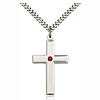 Sterling Silver 1 3/8in Cross Pendant with 3mm Ruby Bead & 24in Chain