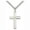 Sterling Silver 1 3/8in Cross Pendant with Peridot Bead & 24in Chain